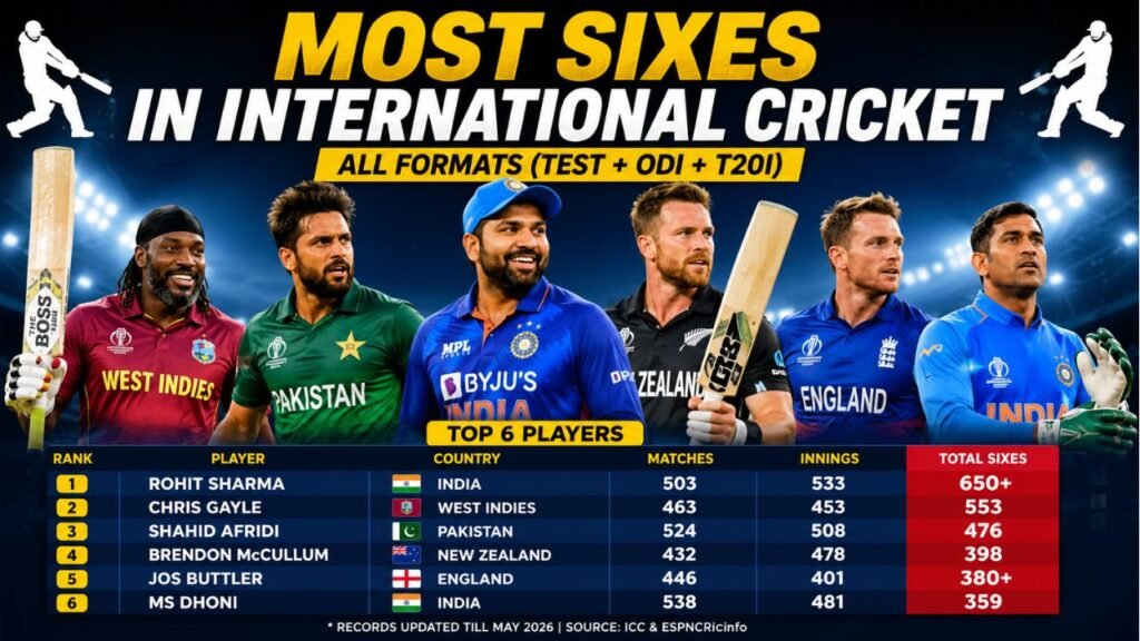Most International Cricket Sixes